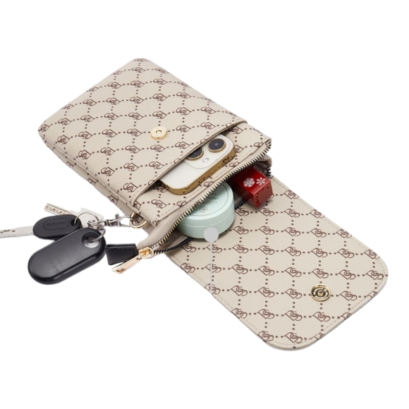 Women's Designer Bostanten Signature Beige Cellphone Crossbody Vegan Leather Bag - Picture 7 of 10